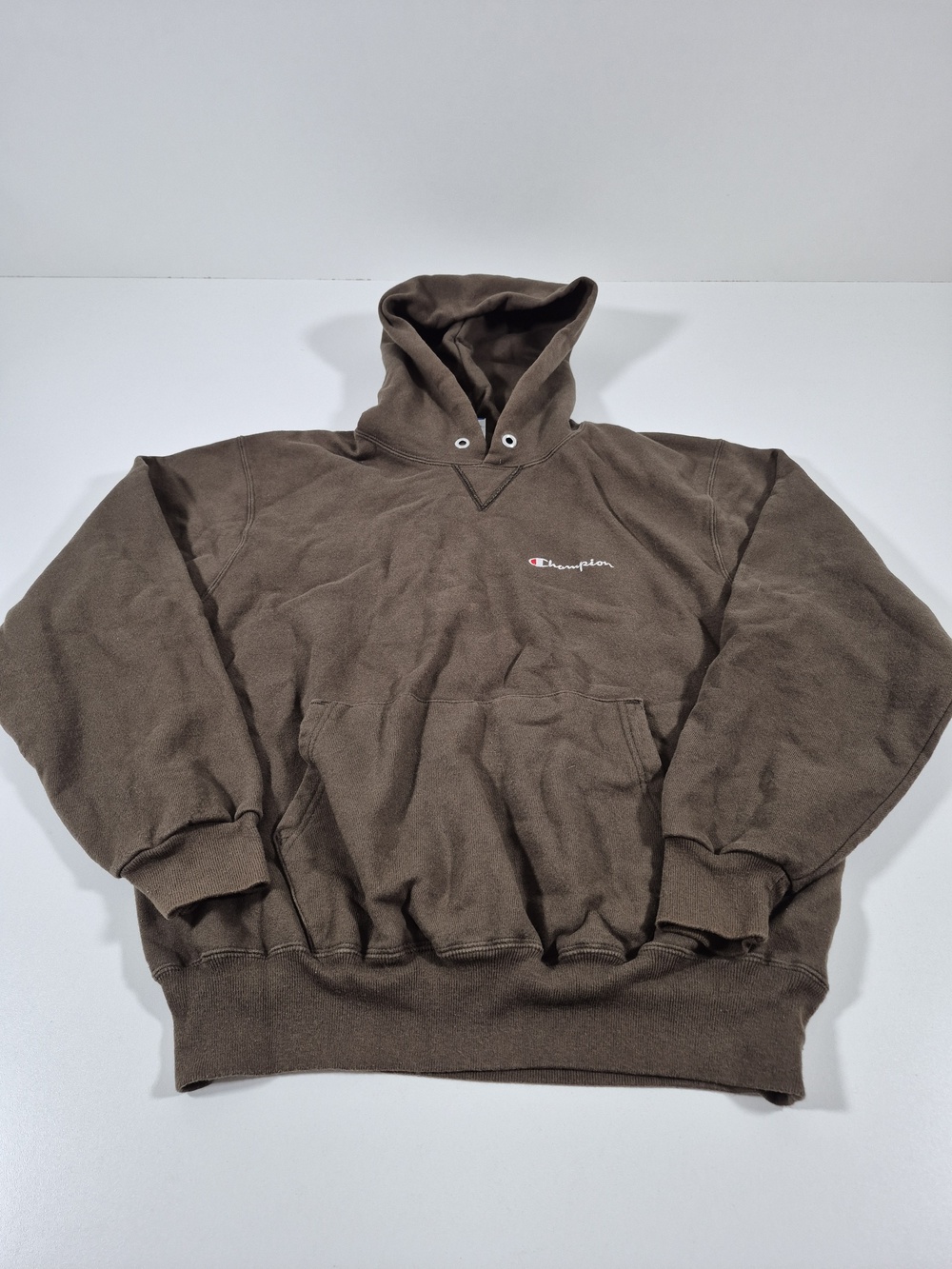 Vintage Champion Hoodie Men's Large Brown Fleece Pullover Logo Made In USA 90s